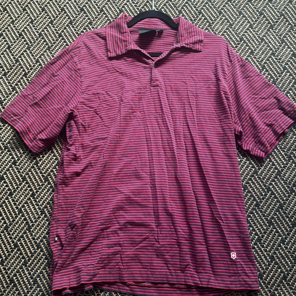 Victorinox striped red and navy blue T shirt.